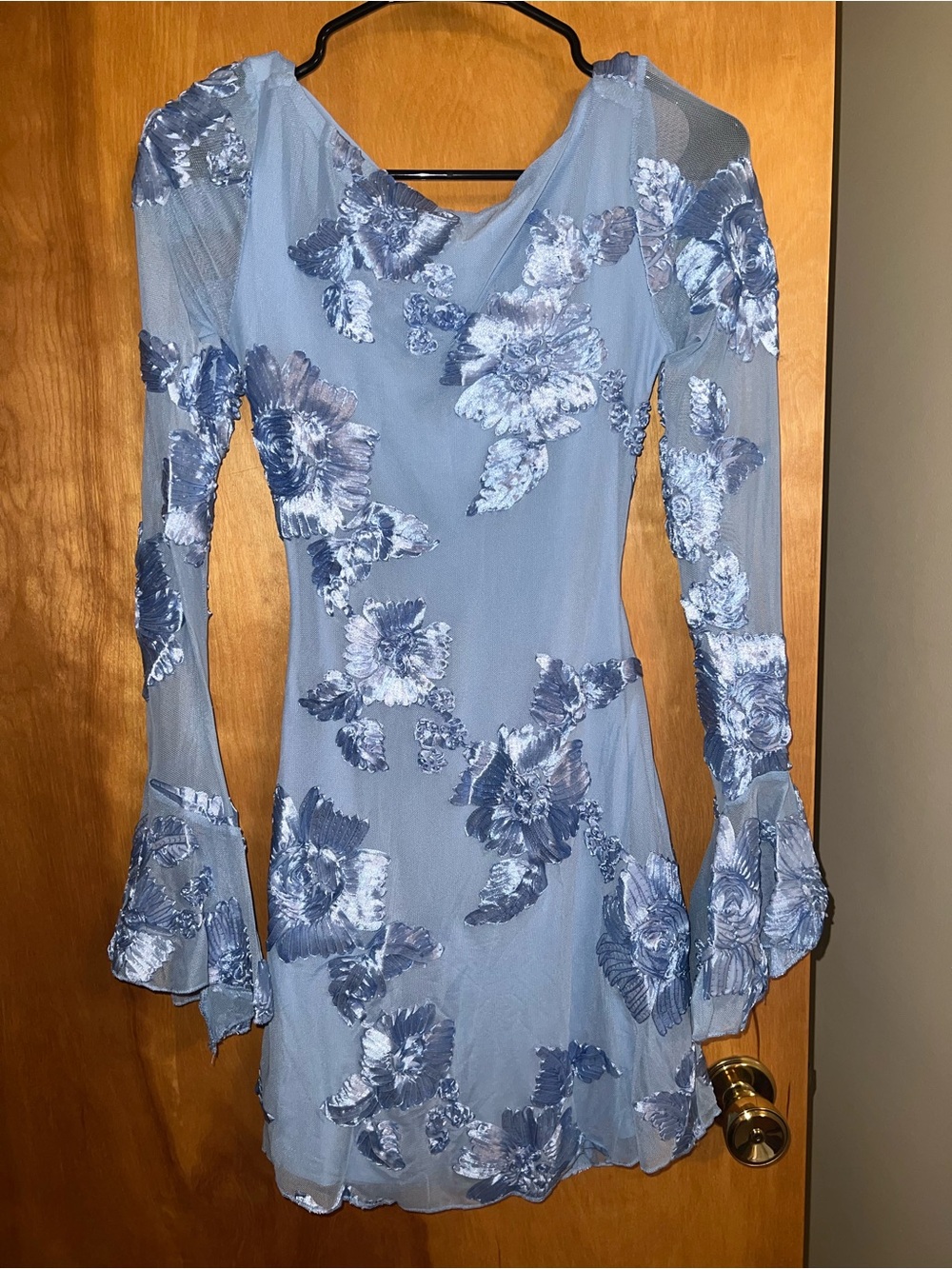 Hello Molly | Dresses | Hello Molly Light Blue Floral Appliqu Longsleeve Mini Dress